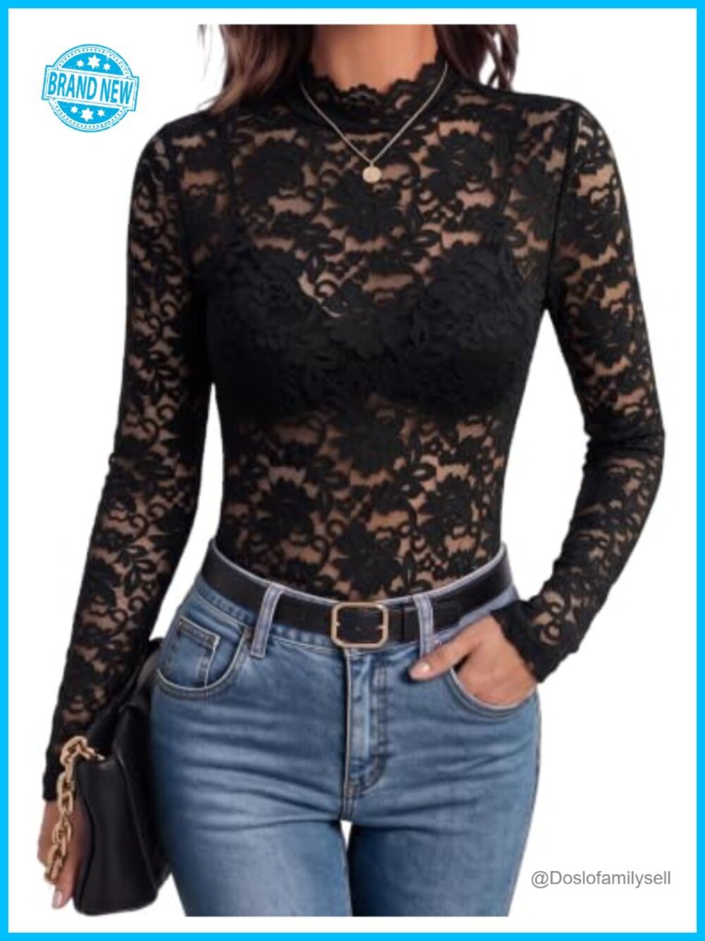 Lace Mesh Sheer Long Sleeve Blouse